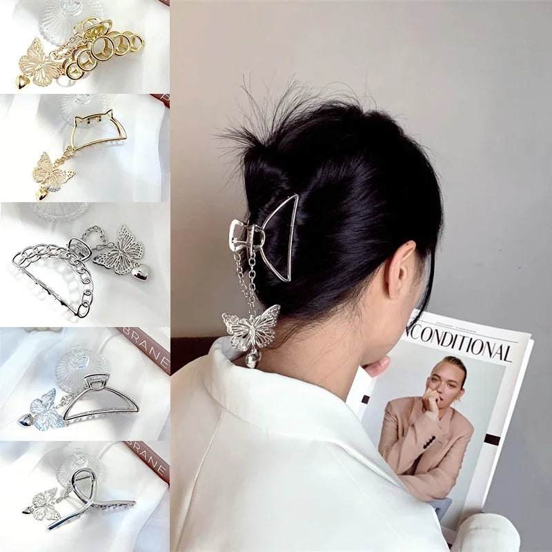 New Hollow Out Butterfly Tassel Hair Pins for Women Girl Beauty Vintage Metal Golden Clips Jewelry Accessories Styling Tools Qme