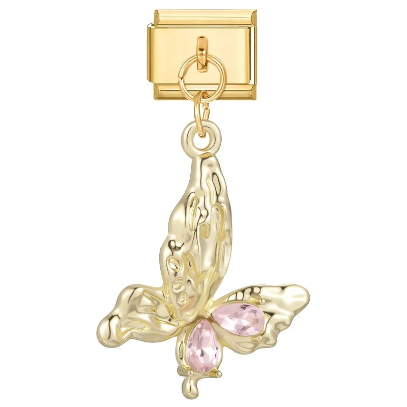 1Pc luxurious Italian style steel Stainless pendants inlaid with artificial zircon exquisite charm elegant Butterfly Moon Stars Qme Style 15
