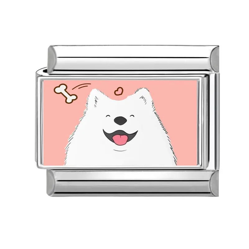 Design Cute Cartoon Animal Pet Series Cat Dog Rabbit Italian Link fit 9mm Stainless Steel Bracelet Making Gift DIY Charm Jewelry Qme Style 5