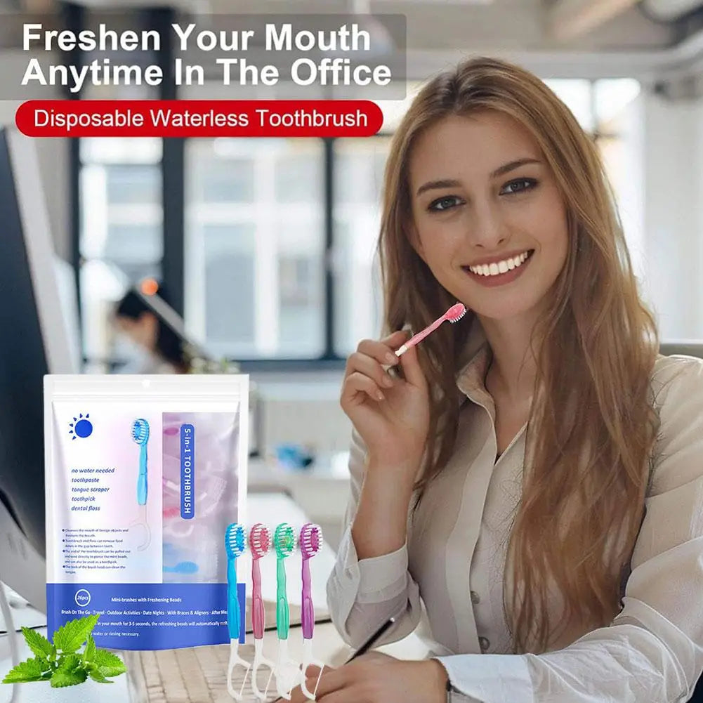 5-in-1 Disposable Toothbrush Toothpaste Mini Travel Soft Bristles Qme