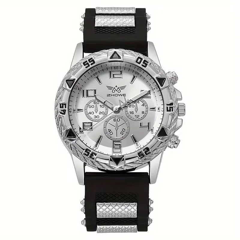 New Business Leisure Fashion Large Dial Alloy Steel Strip Blue Light Three Eye Men's Quartz Watch Qme Rose