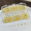6 Grids Metallic Gold Silver Nail Art Rhinestones Pentagrams Rivet Qme Gold