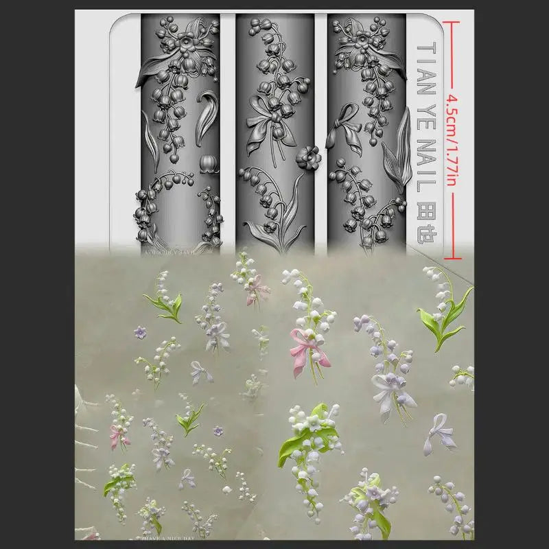 Flowers Series 3D Curved Nail Mold Lily Valley Lotus Flower Diy Qme B