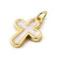 PandaHall 20pcs Brass Cross Pendants, Tarnish Resistant, 18x13x2mm for DIY Jewelry Making Qme Pearlescent White