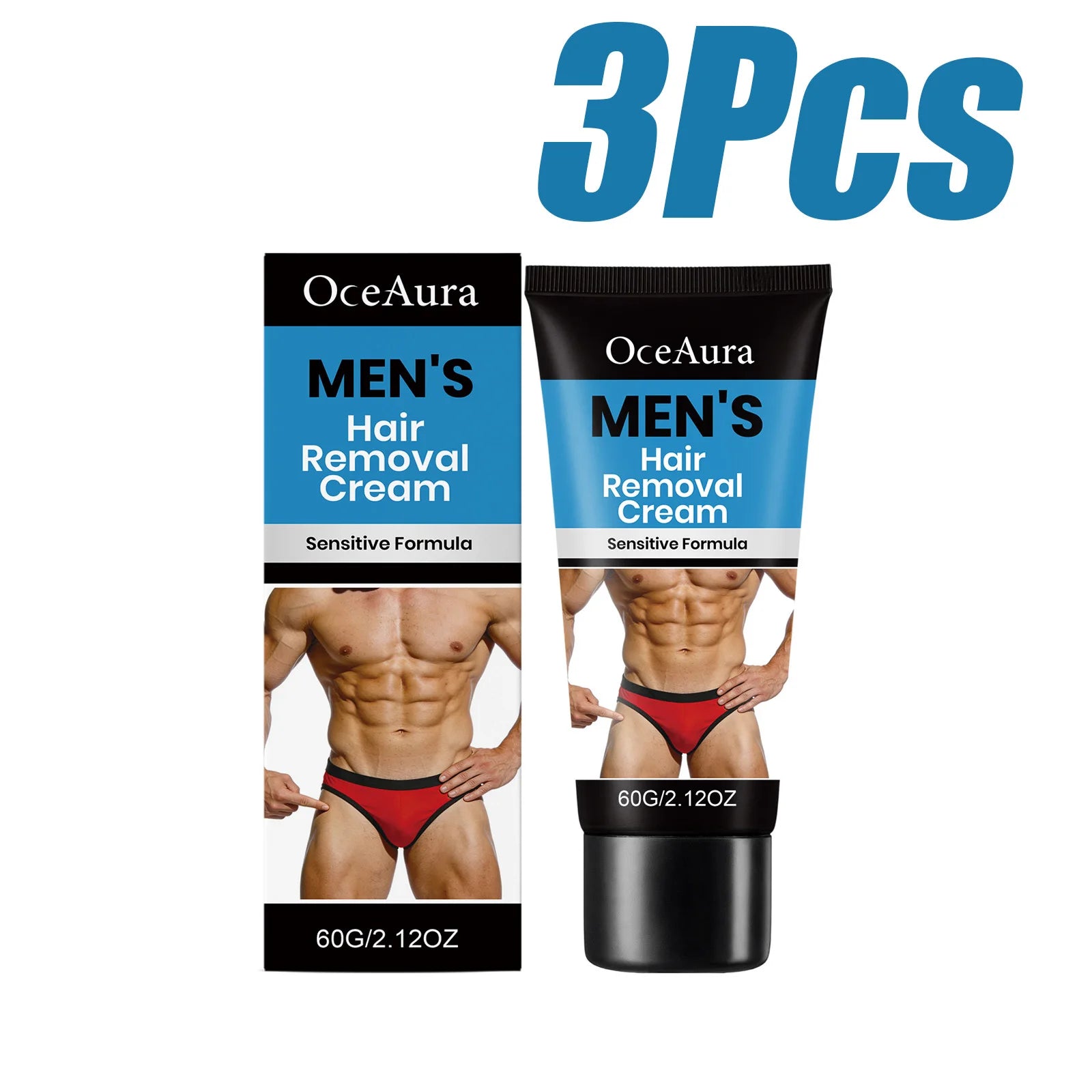 Men’s Hair Removal Cream Gentle Painless Depilatory Cream Effective Hair Remover for Body Legs Armpit Quickly Smoothing Skin Qme 3 x 60g Boxed