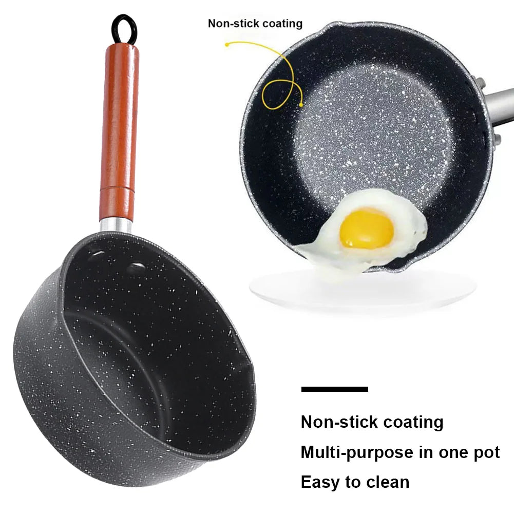 Non-Stick Sauce Pan Soup Pot with Pour Spout Milk Saucepan Wooden Handle Stick Proof Sauce Pan for Noodles Soups Hot Milk Qme