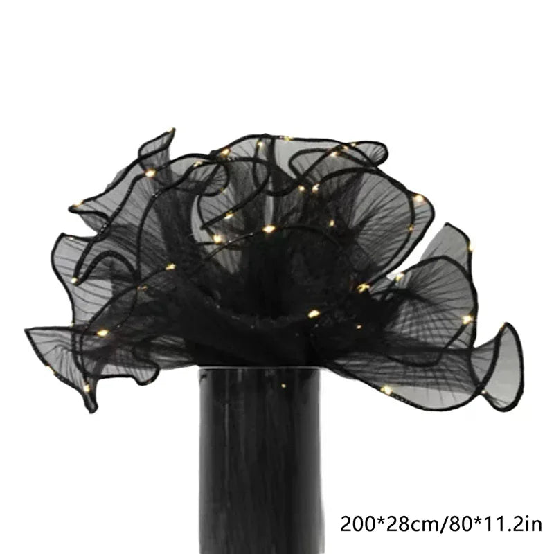 LED Flower Wrapping Paper Lights Lace Mesh Wave Yarn Florist Bouquet Qme