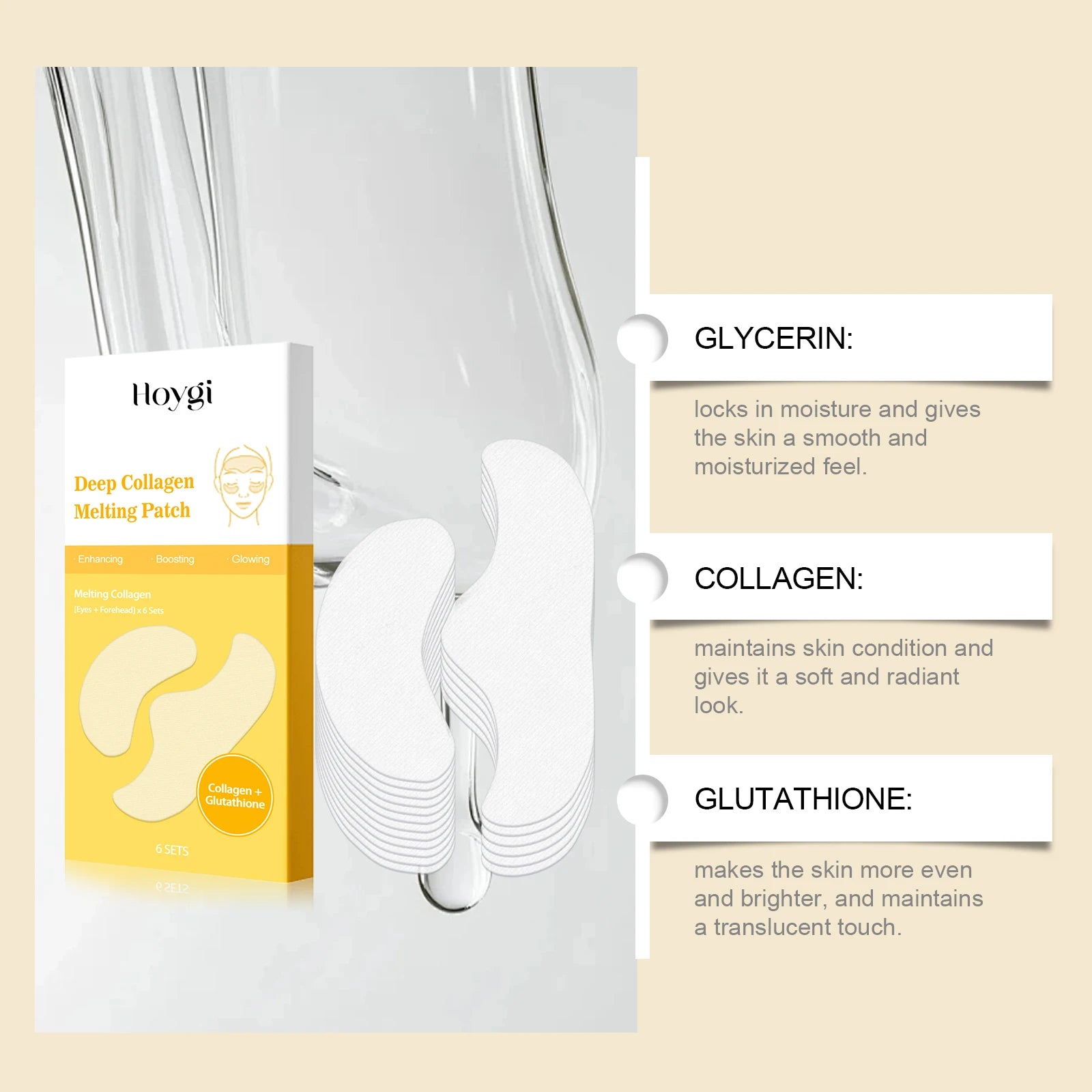 Collagen Protein Water Soluble Patches for Forehead Eye Area Absorbable Elasticity Firming Moisturizing Essence Patch Face Care Qme