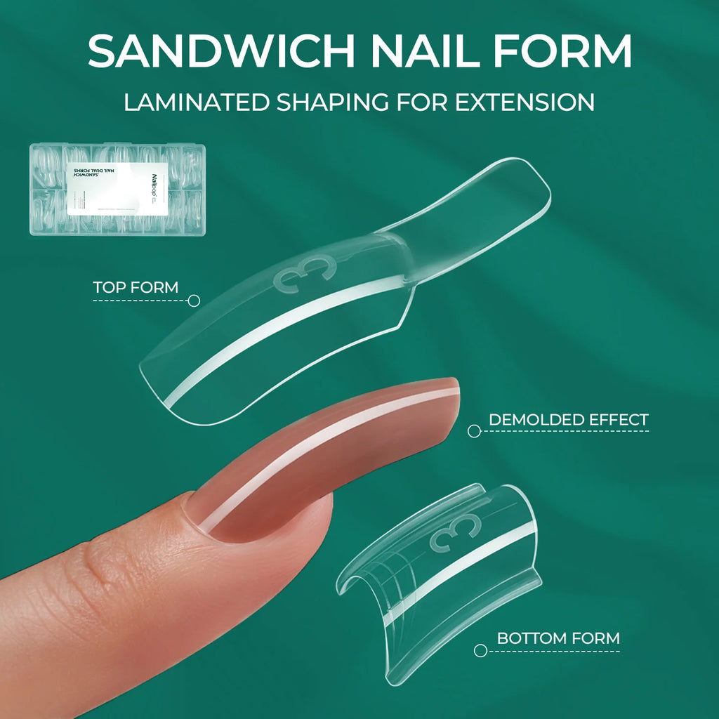 Nailpop Nail Sandwich Curved Square Dual Forms 15 Shapes Clear Molds Qme