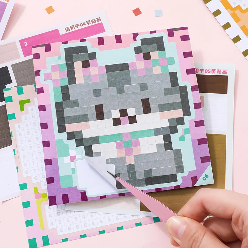 23 Sheets/Bag Adorable Pixel Art Pet Themed Collage Stickers for DIY Scrapbooking Phone Case Decoration Reward Sticker Pack Qme