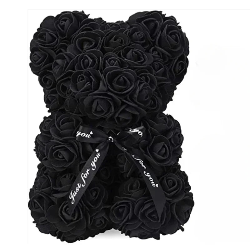 Artificial Flower Eternal Rose Teddy Bear Mom Mother's Day Birthday Qme Black