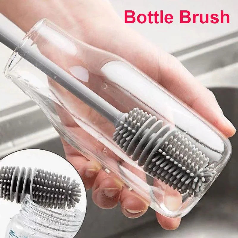 Silicone Cup Brush Milk Bottle Cleaning Brush Long Handle Water Bottles Cleaner Glass Cup Cleaning Brush Kitchen Cleaning Tools Qme