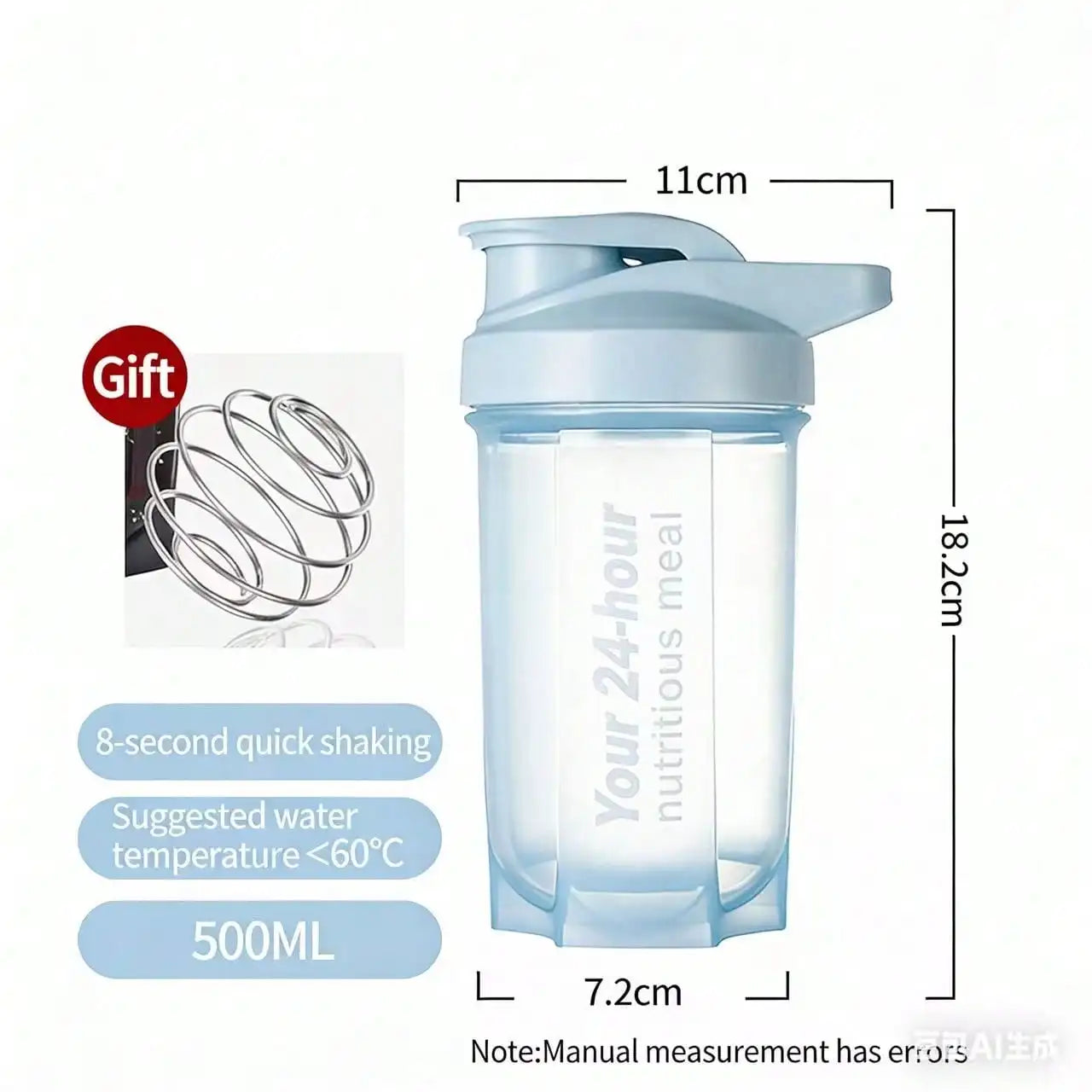 Shake Cup Fitness Sports Water Men's Protein Powder Meal Replacement Qme blue 401-500ml