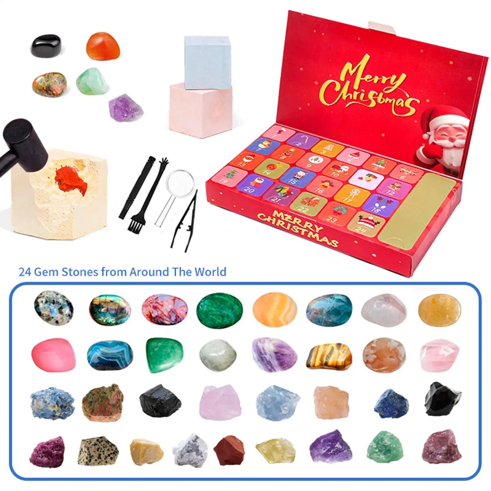 Christmas Calendar Advent Rock Stone Digging Theme 24 Boxes Holiday Qme