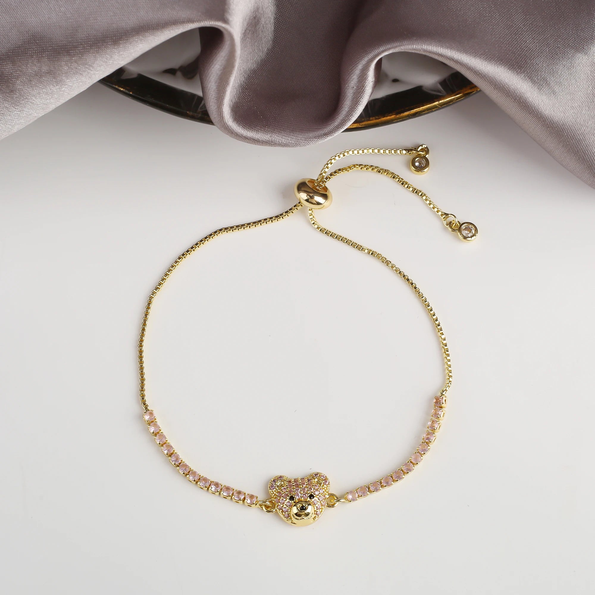 New 6 Colors Cute Zirconia Bear Bracelet Classic Animal Crystal Chain Bracelet Charm For Woman Girl Jewelry Gift Free Shipping Qme Pink