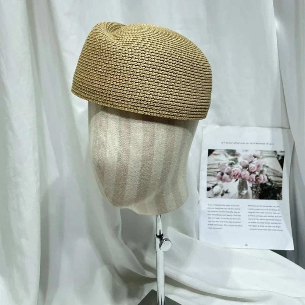 Vintage Elegant Straw Pillbox Hat Fedoras Classic Straw Beret Hat Simple Handmade Fedora Hat Summer Wear Qme Khaki One Size