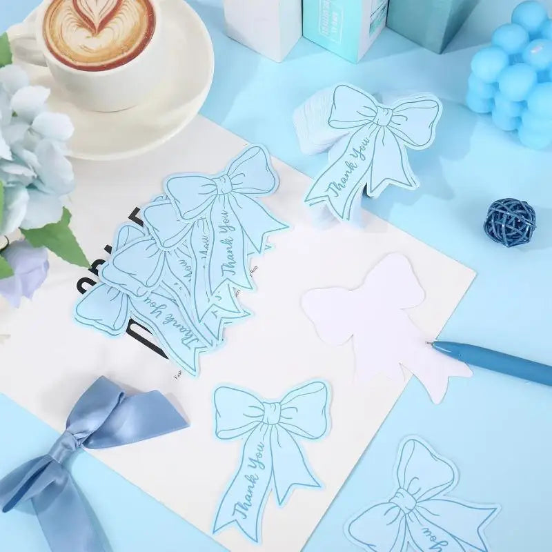 50pcs Bow DIY Handwritten Family Party Gift Card Child Birthday Gift Card Restaurant Business Mini Thank You Card Qme