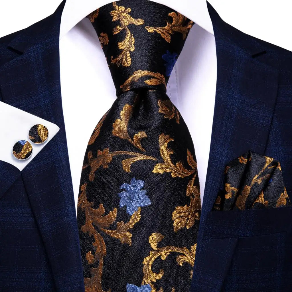 Hi-tie Psialey Black Gold Silk Elegant Tie Men Groom Wedding Necktie