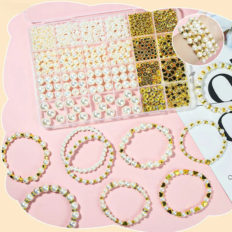 Golden Spacer Beads For Bracelets Making Kit Assorted DIY Pearl Beads Acrylic Alphabet CCB Beads Kit For Jewelry Making Supplies Qme