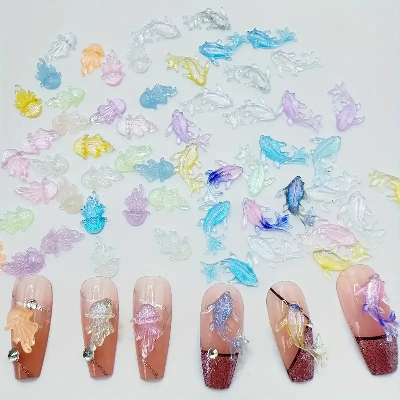 100Pcs/300pcs Mini Goldfish Resin Statue - Color Mixed, Nail Art Accessories, Perfect Jewelry and Accessories DIY Nail Art Acces Qme