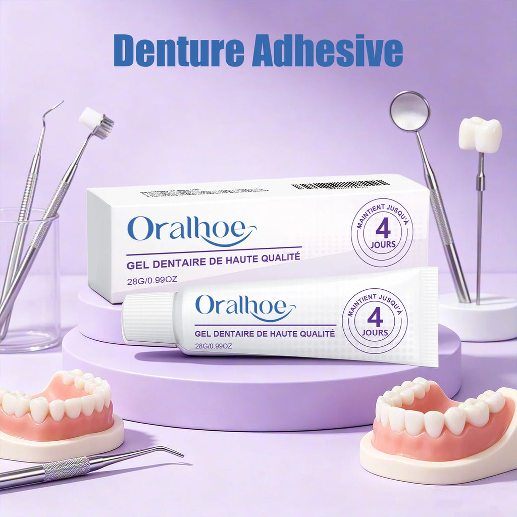 Oralhoe Denture Adhesive Long Lasting Fixation Denture Glue for False Teeth Denture Care Comfortable Portable Denture Fixing Gel Qme