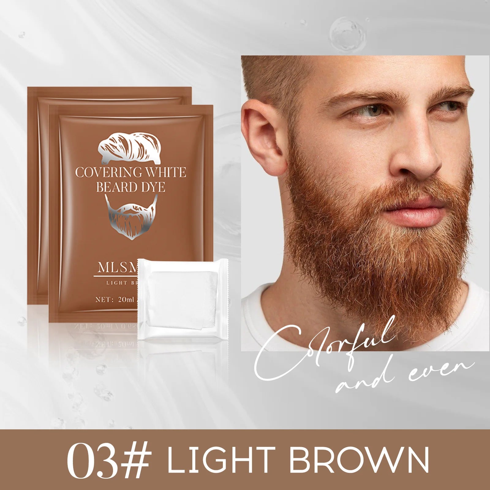 Men's Beard Bubble Hair Dye 10 Packs Easy-to-use Foam Long-lasting Qme 03LIGHT BROWN
