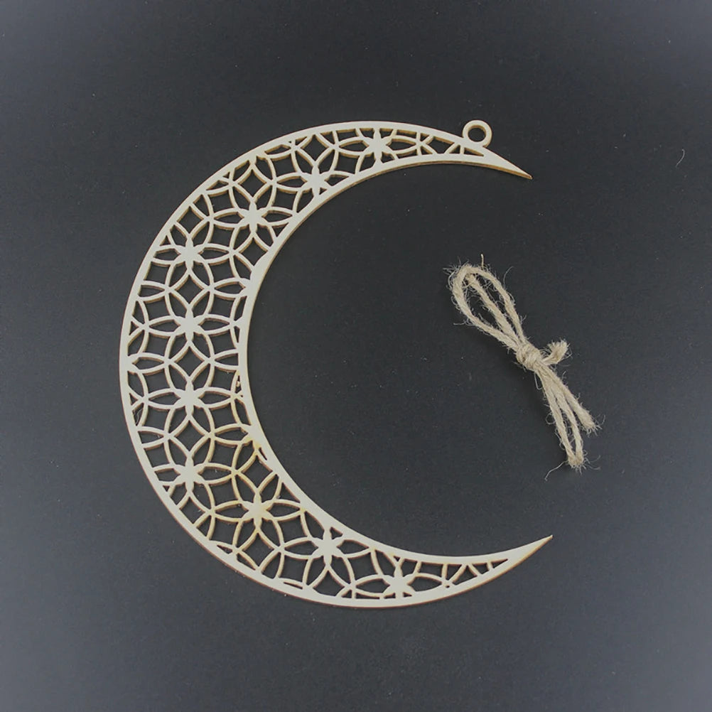 Wooden Moon Star Ramadan Ornaments Eid Mubarak Hanging Pendants DIY Islamic Muslim Festival Party Home Wall Decor Supplies Qme
