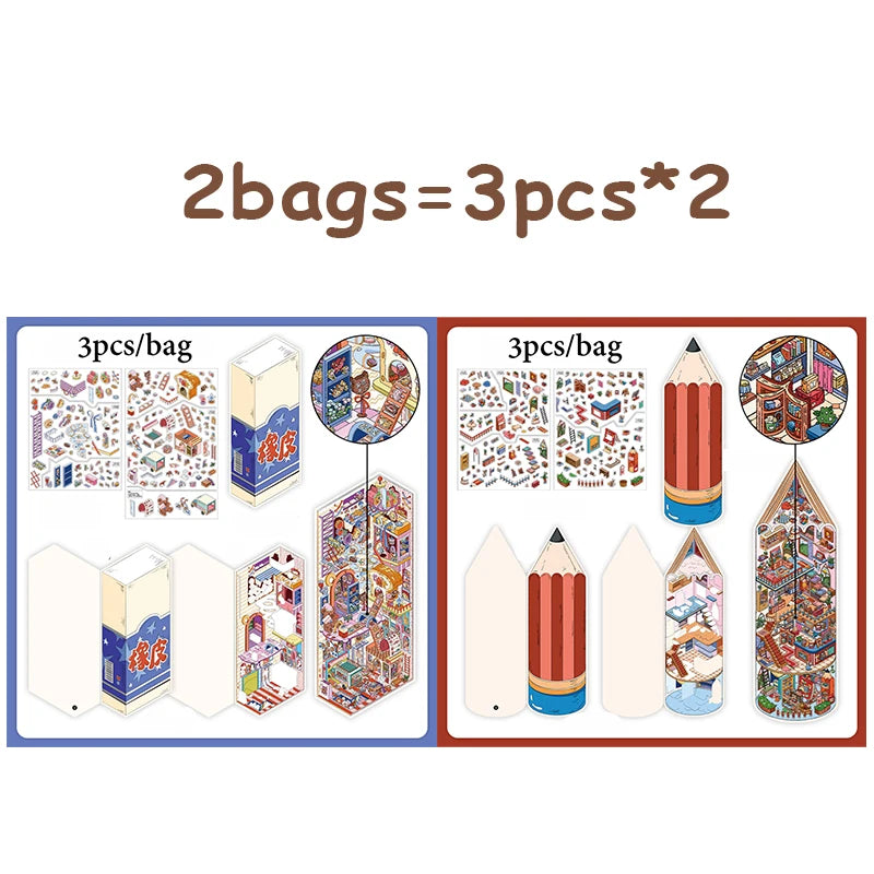 Pencil House Scene Sticker Set, Miniature DIY Decor Stickers for Stress Relief, High-Value Healing Stickers for Collection Gifti Qme 2 bags
