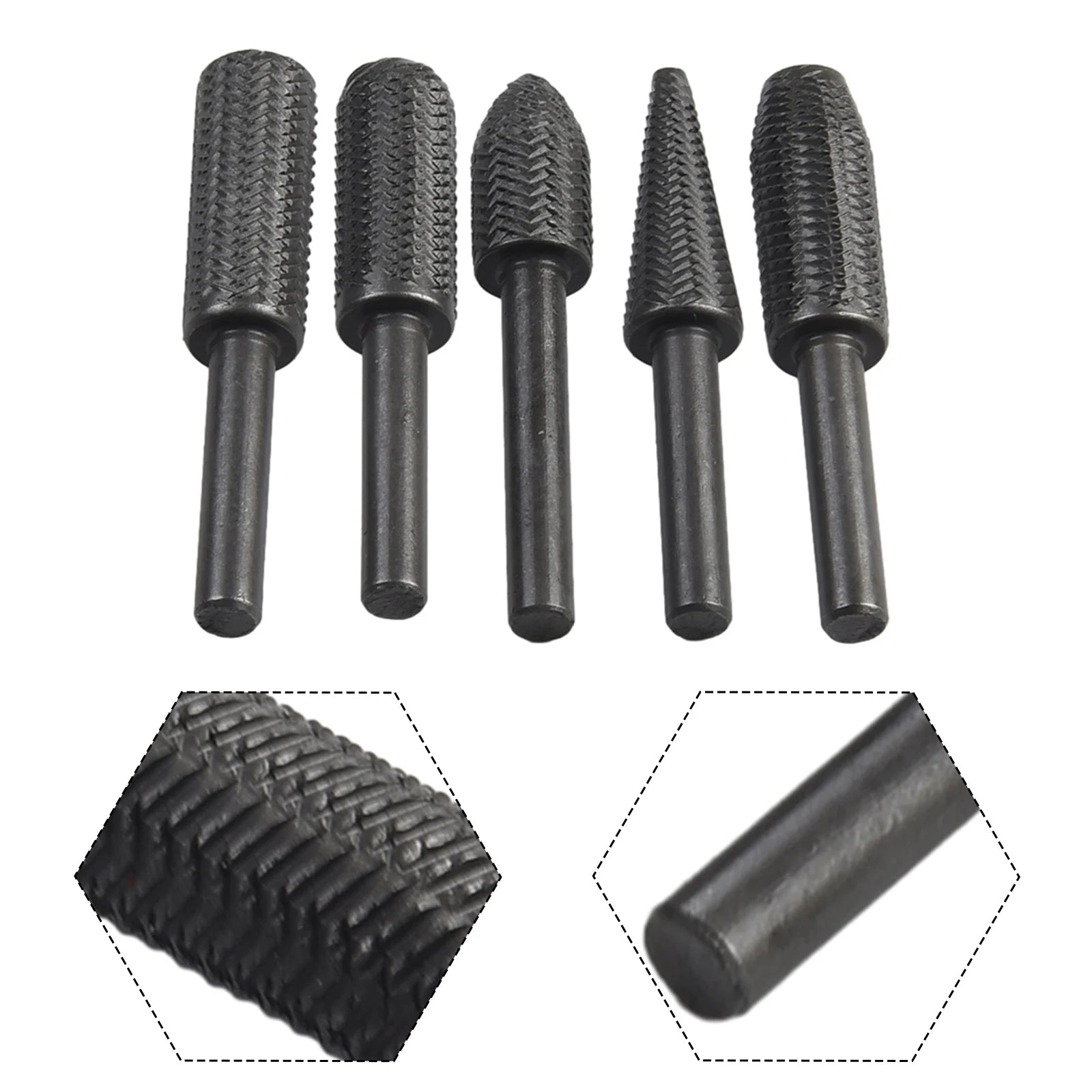 5Pcs 6mm Shank Electric Rotary File Burr Set Textured Steel Files For Soft Metal Grinding Polishing Power Tool Accessories Qme
