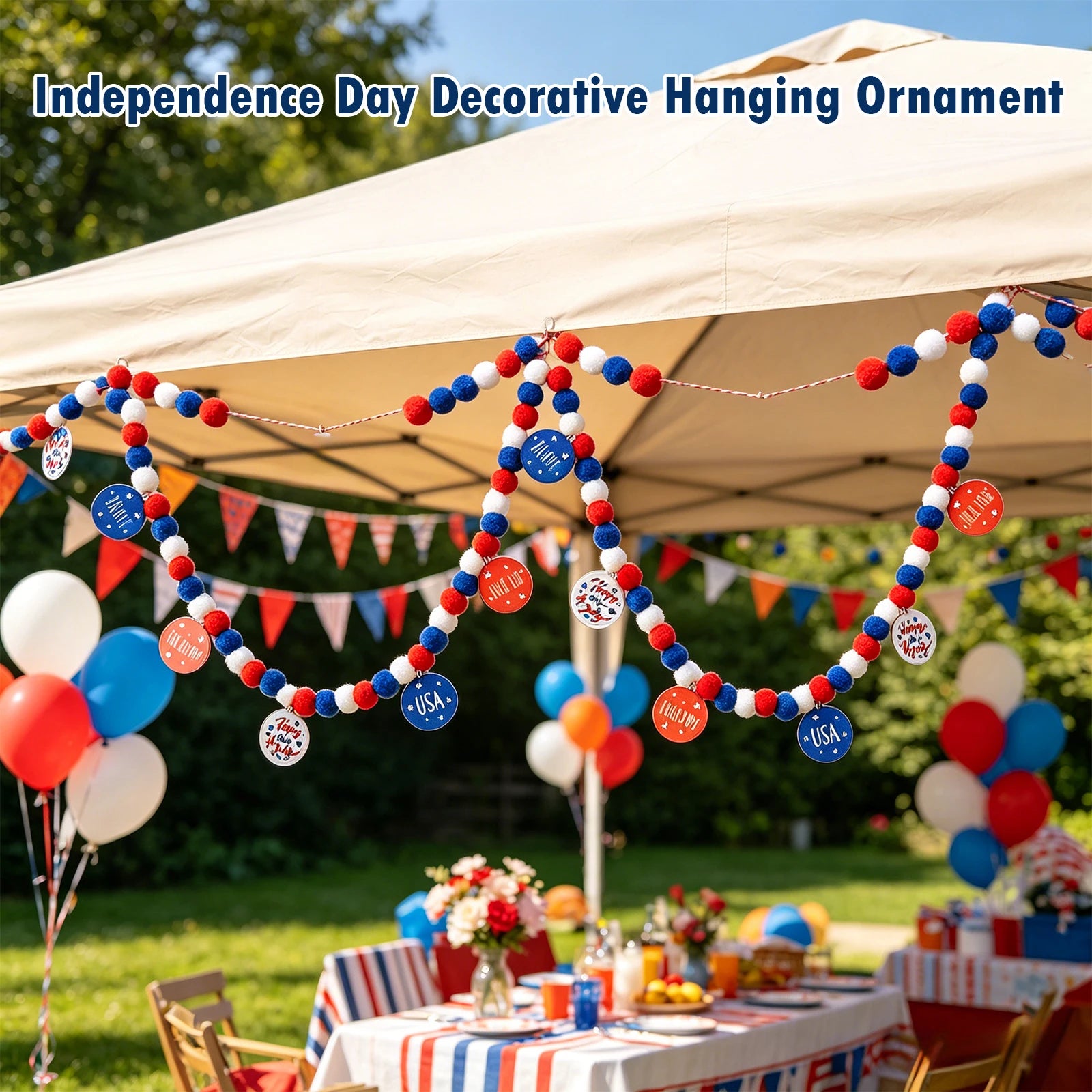 250th Indenpedant Day Red Blue White Color Pattern Banner Anniversary Celebration DIY Decoration for Home Living Room Garden Qme