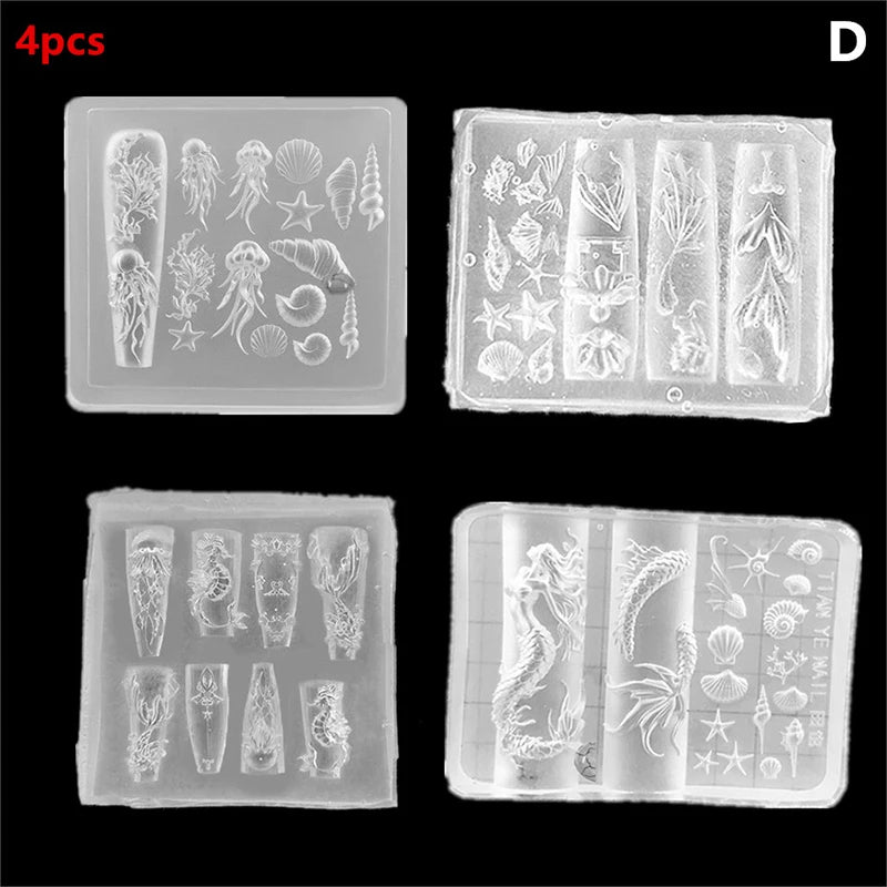 Ocean Series Animal Silicone Mold Sea Shell Conch Nail Stamplates Qme D