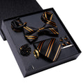 Hi-Tie Luxury Gift Box Golden Striped Pattern Tie Soft Men's Handkerchief Cufflink Set Wedding High Quality Qme N3324