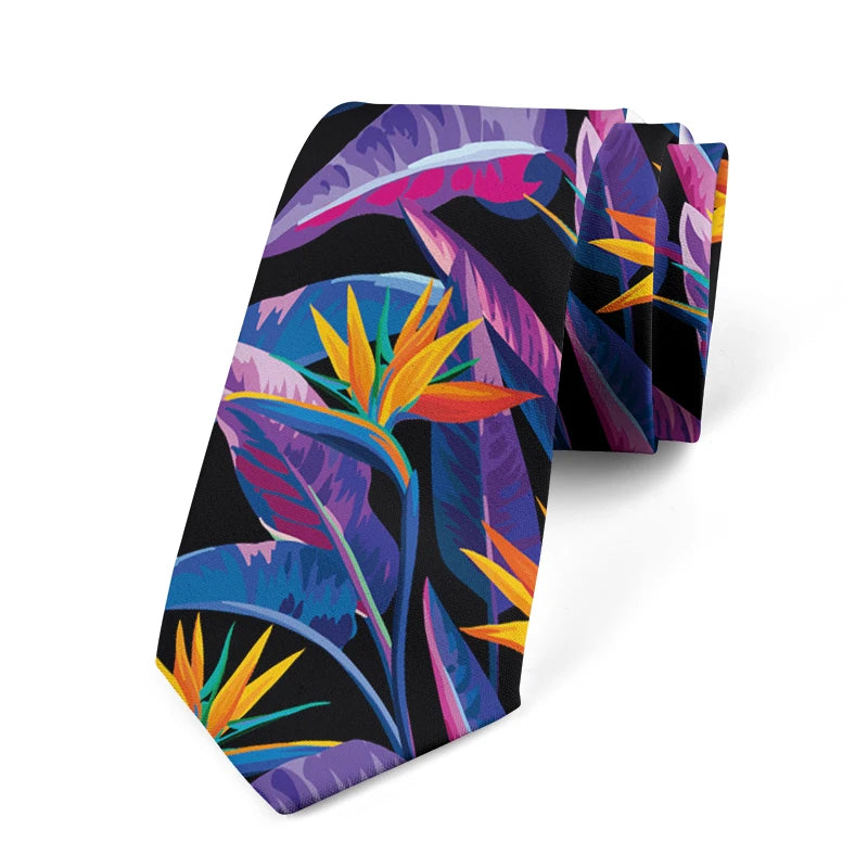 Men's Slim Fit 3D Printed Tie Flower Skull Harajuku Business Formal Qme style15