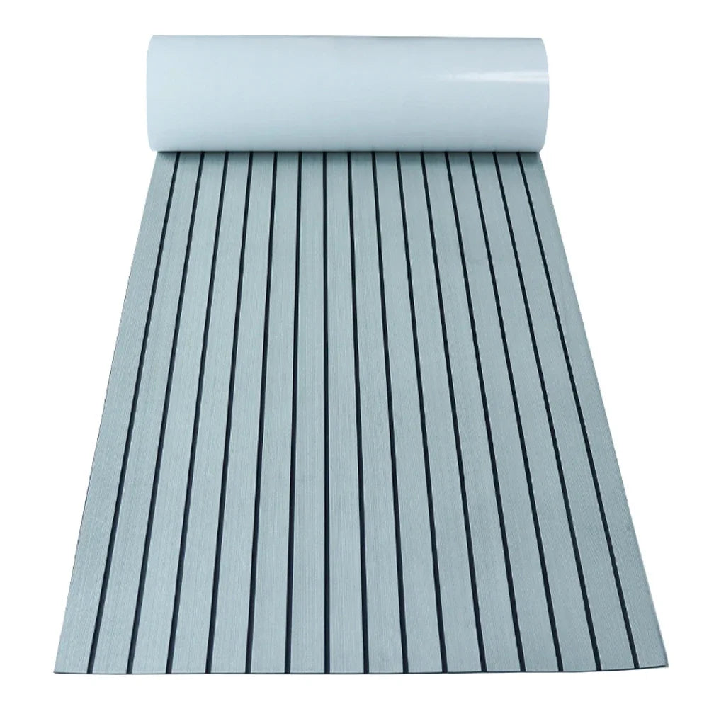 2.4m Self-Adhesive EVA Foam Boat Marine Flooring Faux Teak Decking Sheet Striped Yacht Mat 8 Styles Brown Gray Gold Black Qme Gray Black
