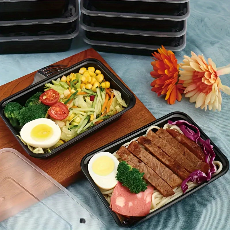 5 10 Black Rectangular Meal Prep Containers Lids Disposable Plastic Qme