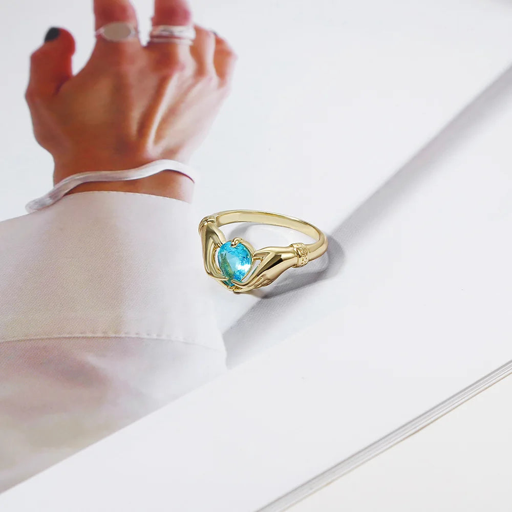 New Women Girls Hand Rizeable Ring Creative Love Hug Love Stone Ring Fashion Lady Open Ring Jewelry Gifts for Lovers Femme Qme