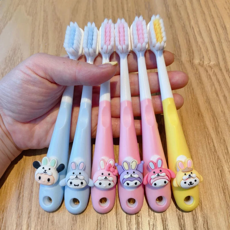 Hello Kitty Kuromi Cartoon Toothbrush Cute Student Soft Bristles Qme