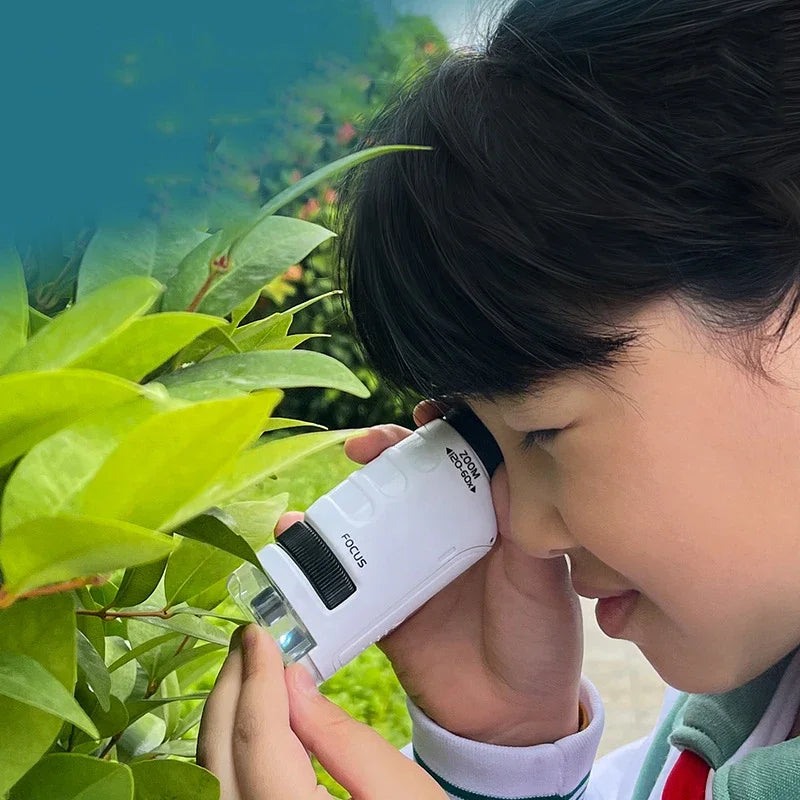 Handheld Microscope Kit Lab LED Light 60X-120X Lab Mini Handheld Battery Powered Microscope With LED Light Kids Science Children Qme