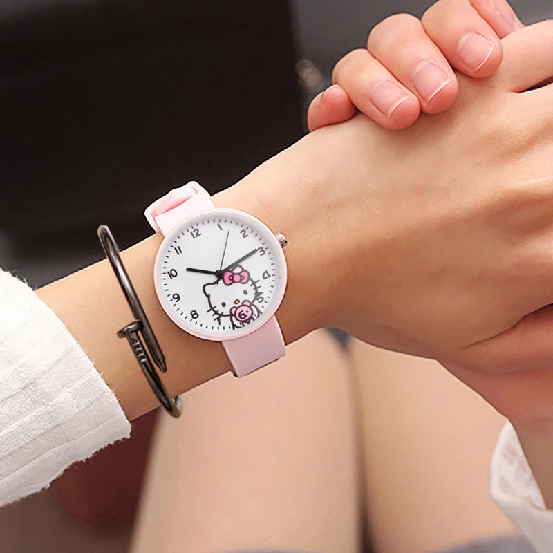 Hello Kitty Watches Stylish and Versatile Watches Cute, Cartoon-Style, Candy-Colored, Fresh-Looking Watches for Students Qme