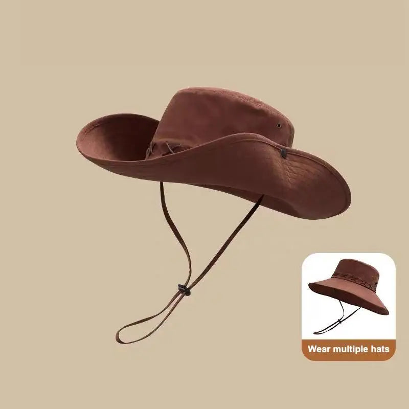 Breathable Western Cowboy Hat Solid Adjustable Wide Brim Sun Outdoor Qme Coffee
