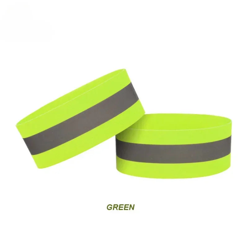 Outdoor Sports Night Running Cycling Jogging Elasticated Reflective Safety Arm Band Wristband Warning Reflector Tape Qme green 4x35CM 10pcs