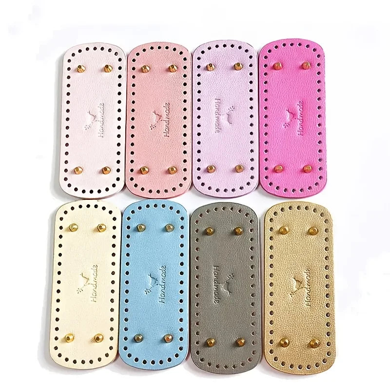PU Leather Bag Bottoms - Rectangle Crochet Bag Base with Rivets Qme