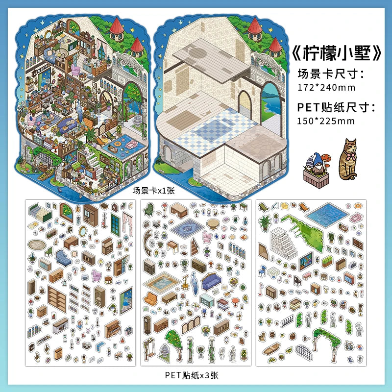 4sheets/bag House Corner Miniature Diorama Stickers Stress Relief for DIY Craft Birthday Gifts Teaching Rewards Qme 1
