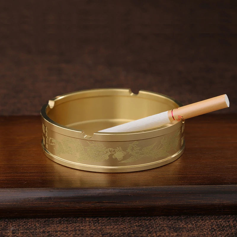 Portable Ashtray Round Brass Tabletop Holder Office Household Metal Qme