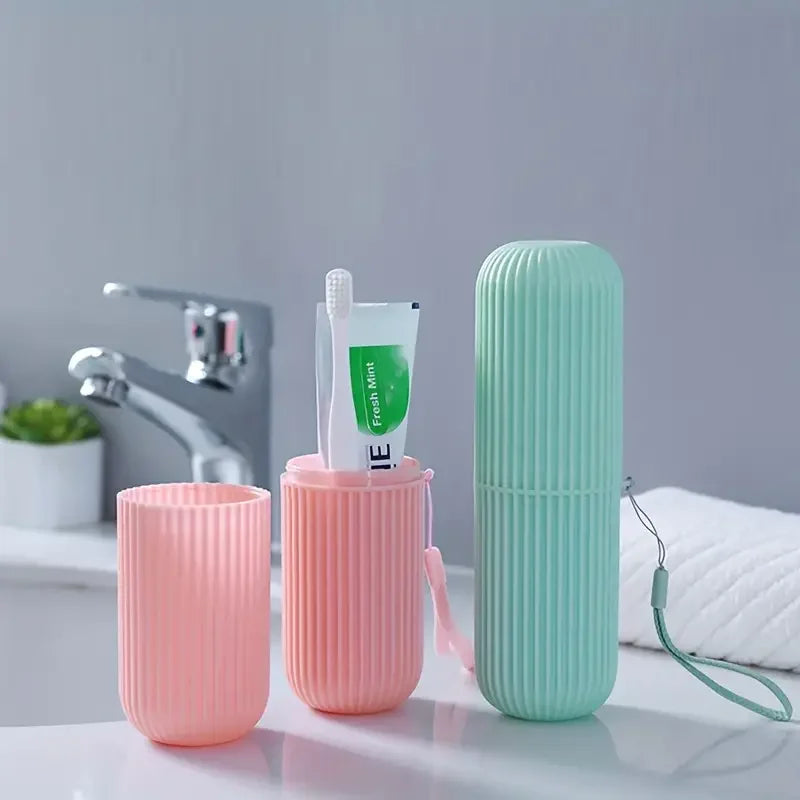 Portable Travel Toothbrush Box With Mouthwash Cup Convenient Brushing Cup And Toothwash Tooth Cylinder For Bathroom Essentials Qme