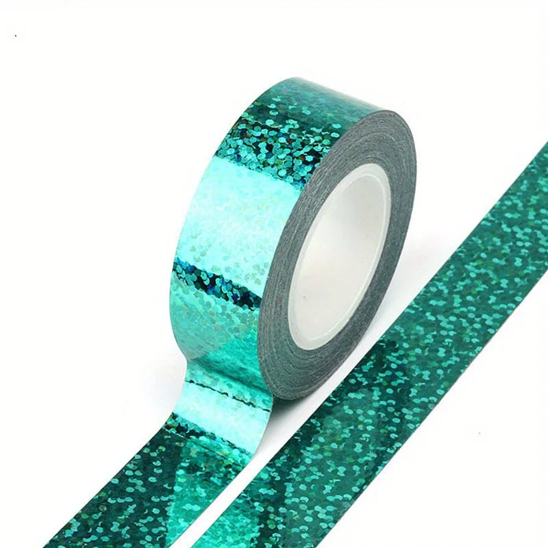 1pc Laser Foil Tape - High-Strength Adhesive Perfect for DIY Projects, Scrapbooking, and Photo Album Decorations Qme Cyan