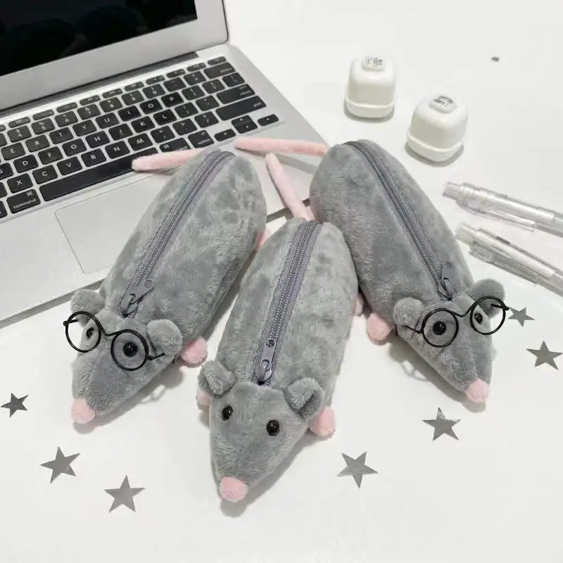 1PcsCute Flower Branch Rat Plush Pencil Case Makeup Bag Large Qme
