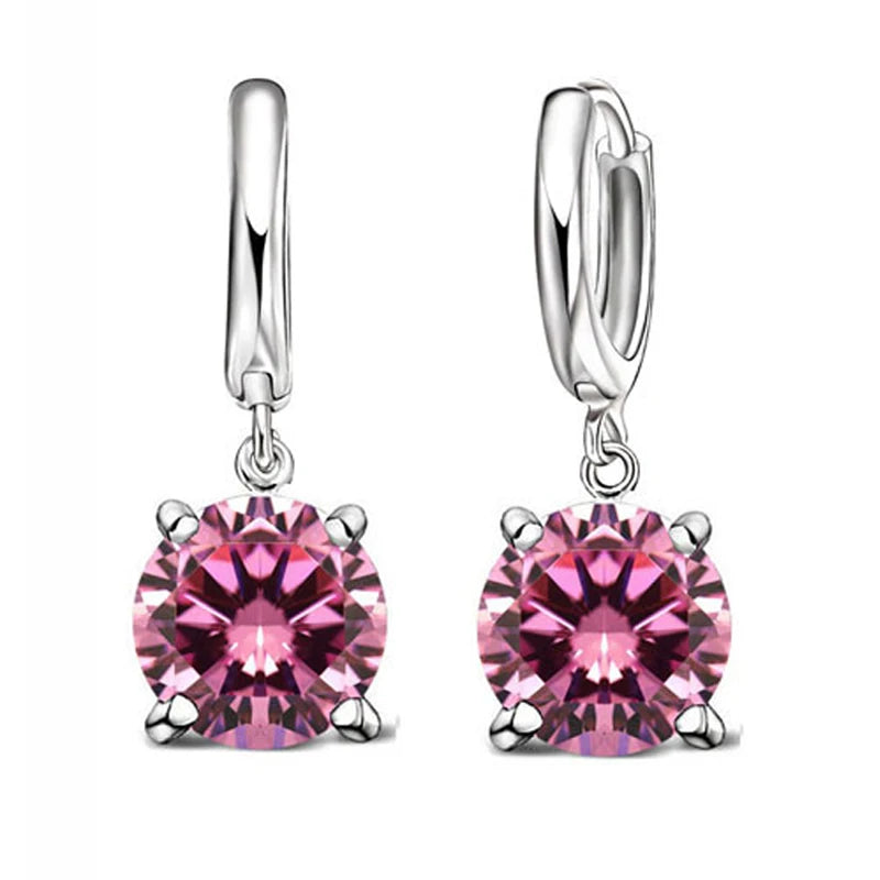 Real 925 Pure Sterling Silver Plated Dangle Earrings CZ Crystal Big Round Earwires for Women Girls Gift Fashion Wedding Jewelry Qme