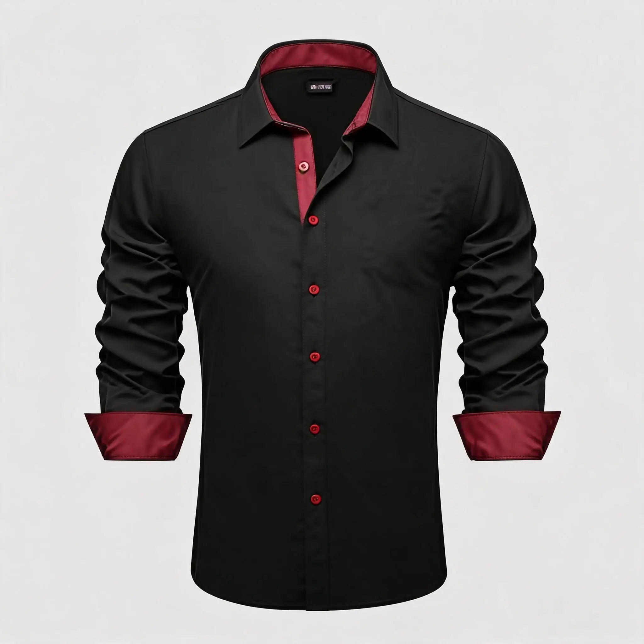 Soft Solid LS Plaid Collar Cuff Patch Shirts Black or Dark Gray Daily Office Casual Button Wear Tops Qme