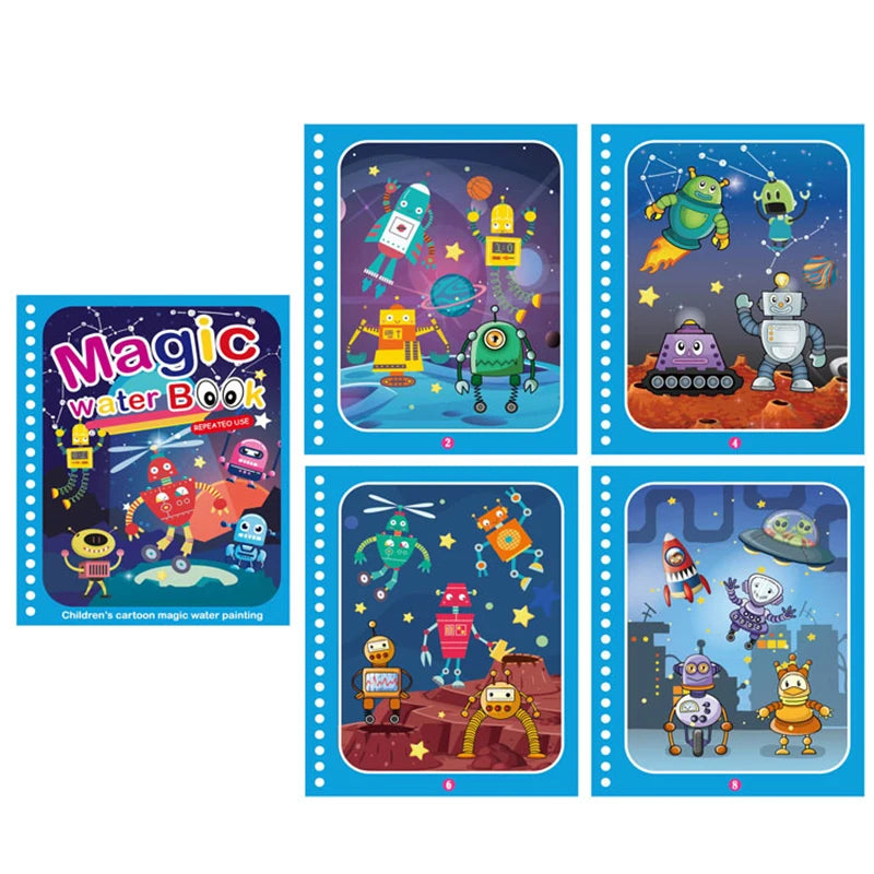 Children Magical Book with Pen Water Drawing Montessori Toys Reusable Coloring Book Magic Water Drawing Book Early Education Toy Qme Robot